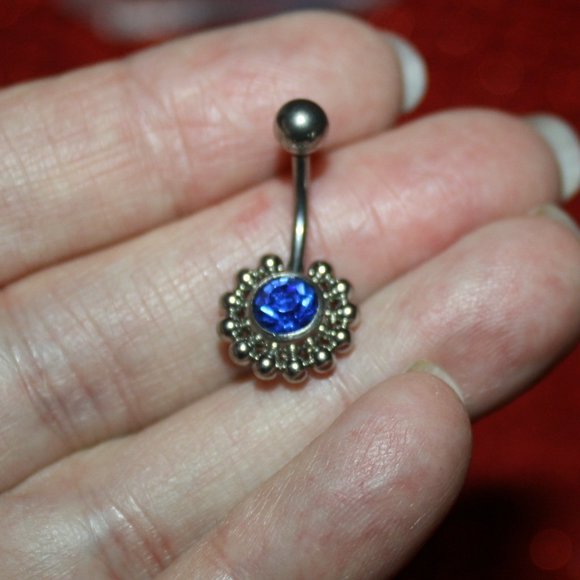 Blue Rhinestone Belly Ring - Picture 3 of 3